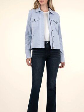 Kut from the Kloth Amanda Boxy Jacket S Powder Blue Snap Zip Front Flap Pockets